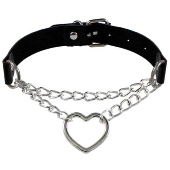 Womens Unbranded Goth PU (VEGAN) Black Leather Adjustable Heart Chocker Necklace - Picture 2 of 2